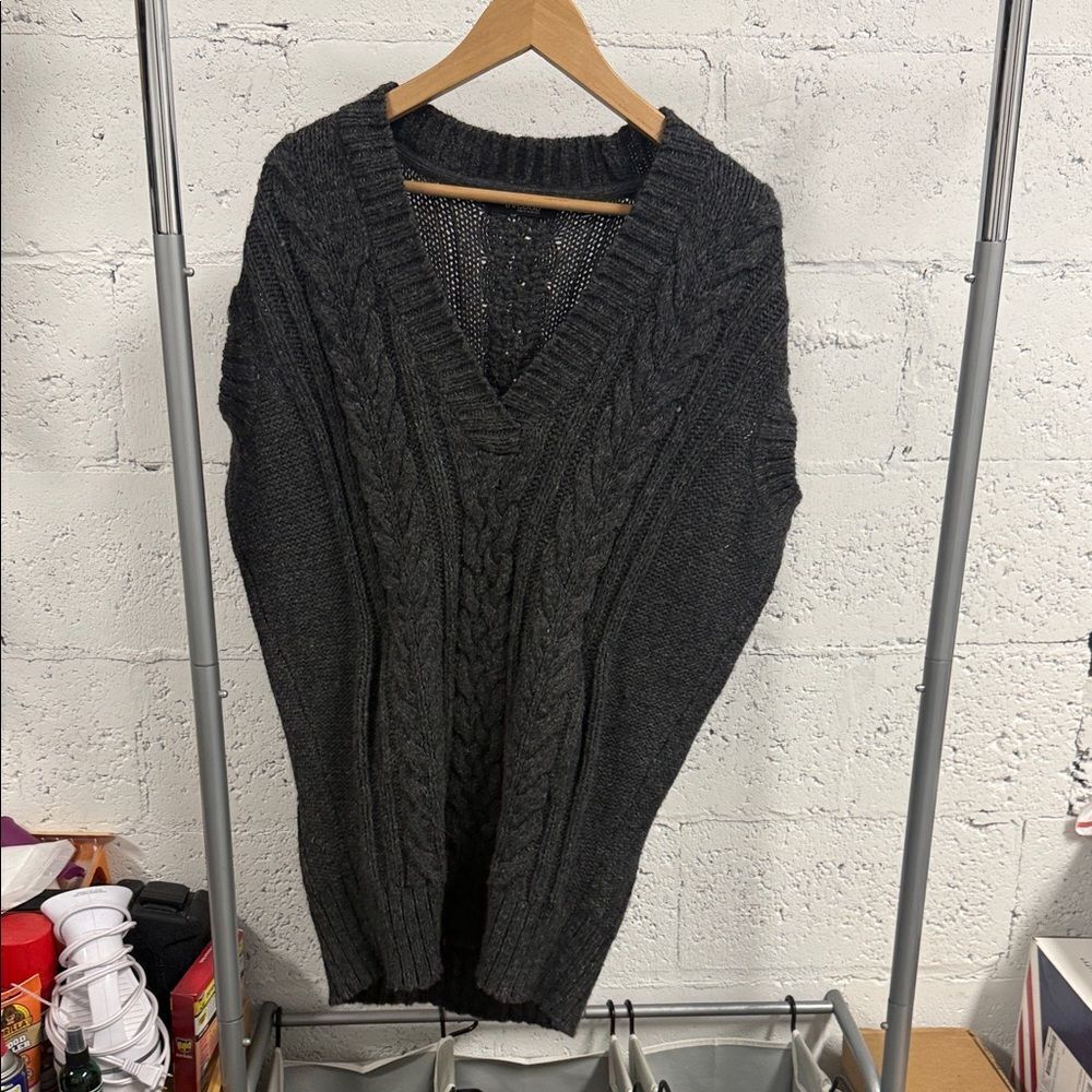 Charcoal Cable Knit V-Neck Sweater Dress THREADS Small